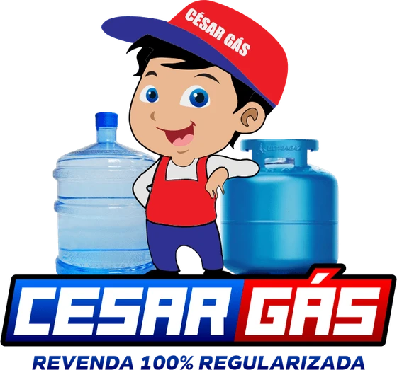 Mascote e logo da César Gás — Revenda 100% regularizada